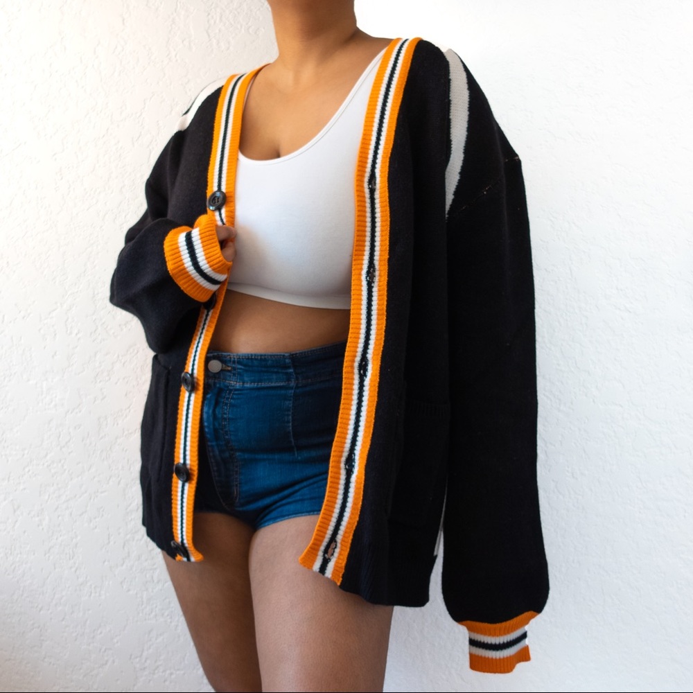 Anime Orange Black Haikyuu Karasuno Home Jersey Knit Cardigan Steady Hands